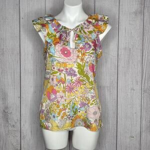 Liberty London Floral Ruffle Blouse Cottagecore Coquette, sz Small